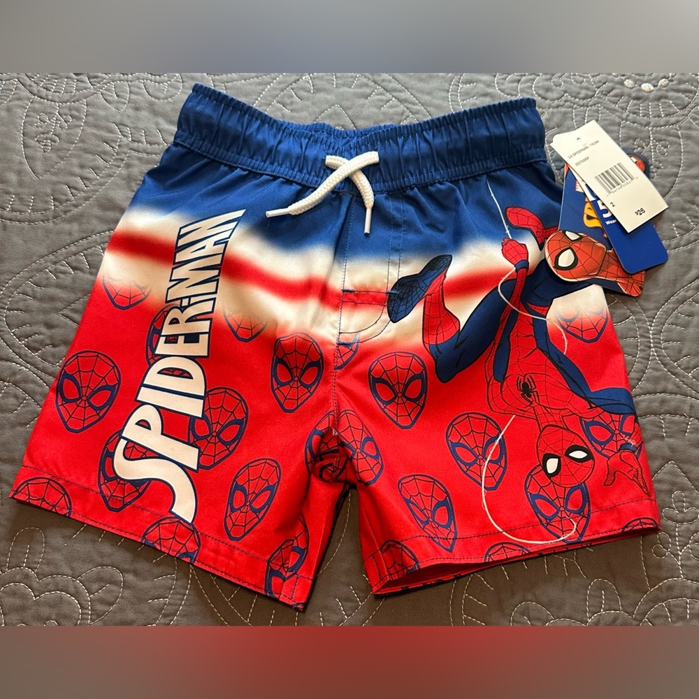 Marvel Spiderman Toddler Boys Swim Trunks NWT Size 2/2T